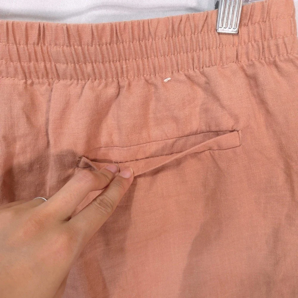 H&M Regular Fit Linen Pants Mens L Elastic Waist Drawstring Peach Orange Summer